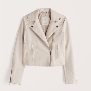 Abercrombie Vegan Leather Moto Jacket - Cream